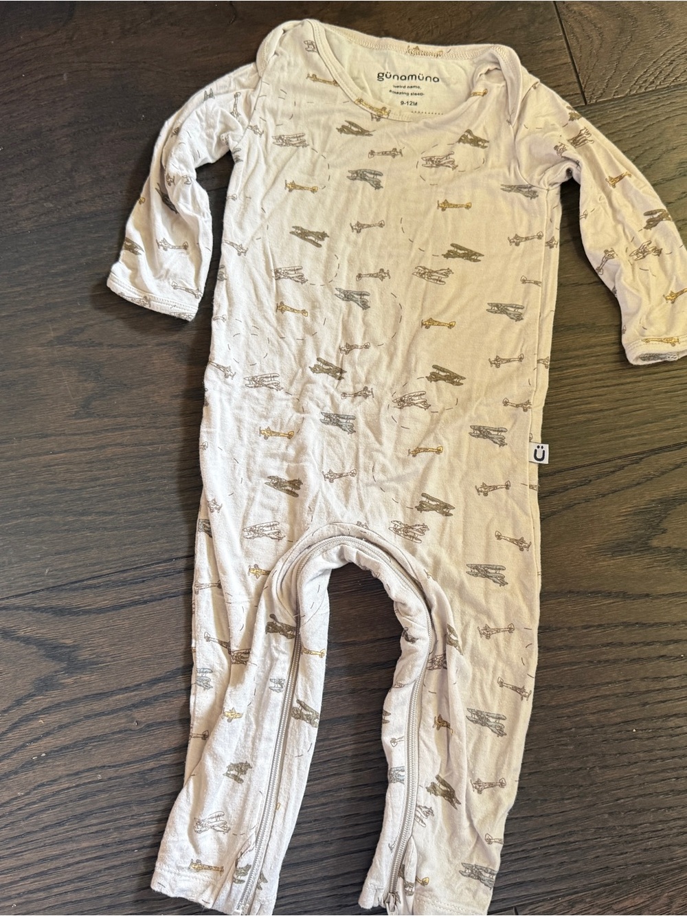 Günamüna Cream Airplane Print Baby One-Piece